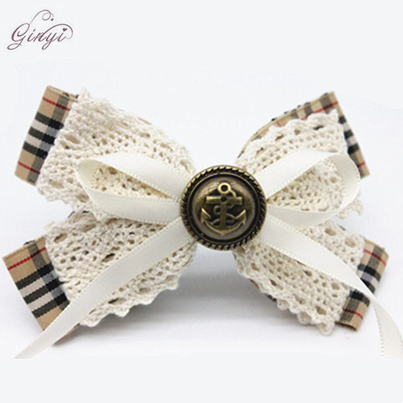 Handmade Wholesale Grid Lace Ribbon Hair Bow Alligator Clips GYHB-5001