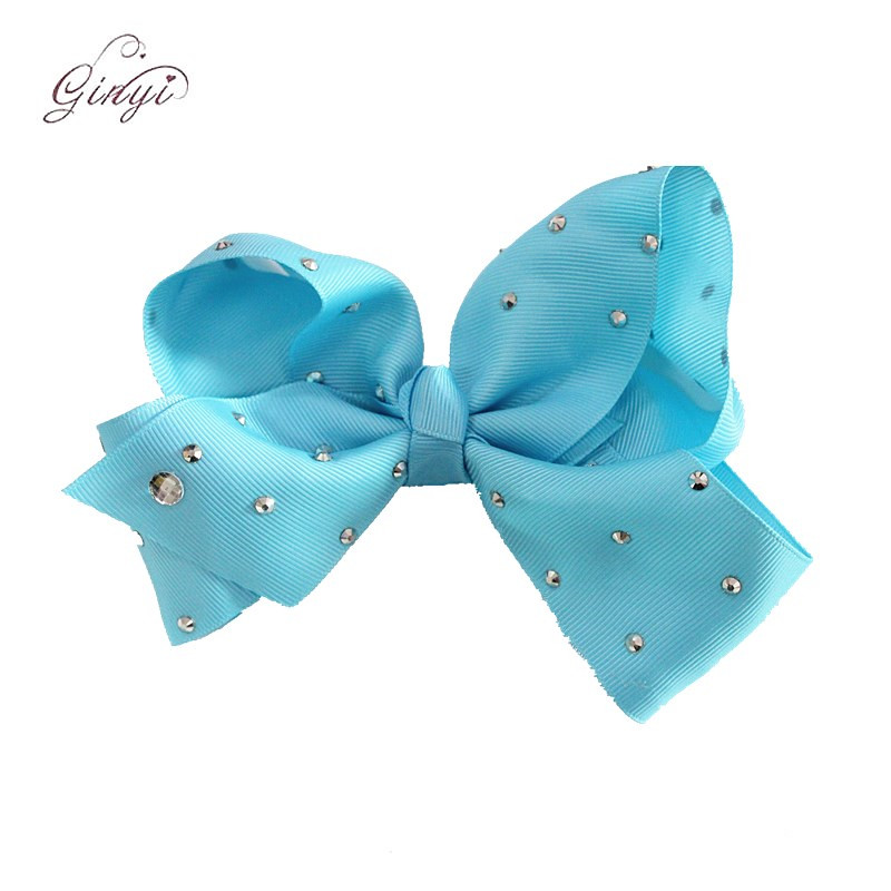 6 Inch Wholesale Size Grosgrain Ribbon Rhinestone Clips Hair Bows GYHB-5006