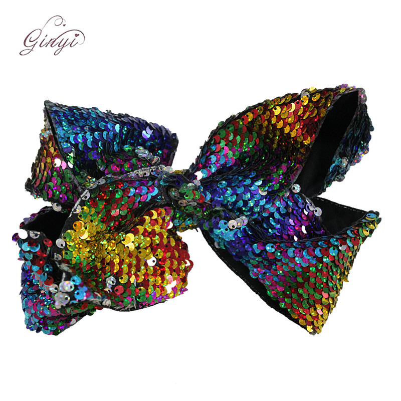 8 Inch Glitter Ribbon Scale Laser Sequin Hair Clips Hair Bows GYHB-5007